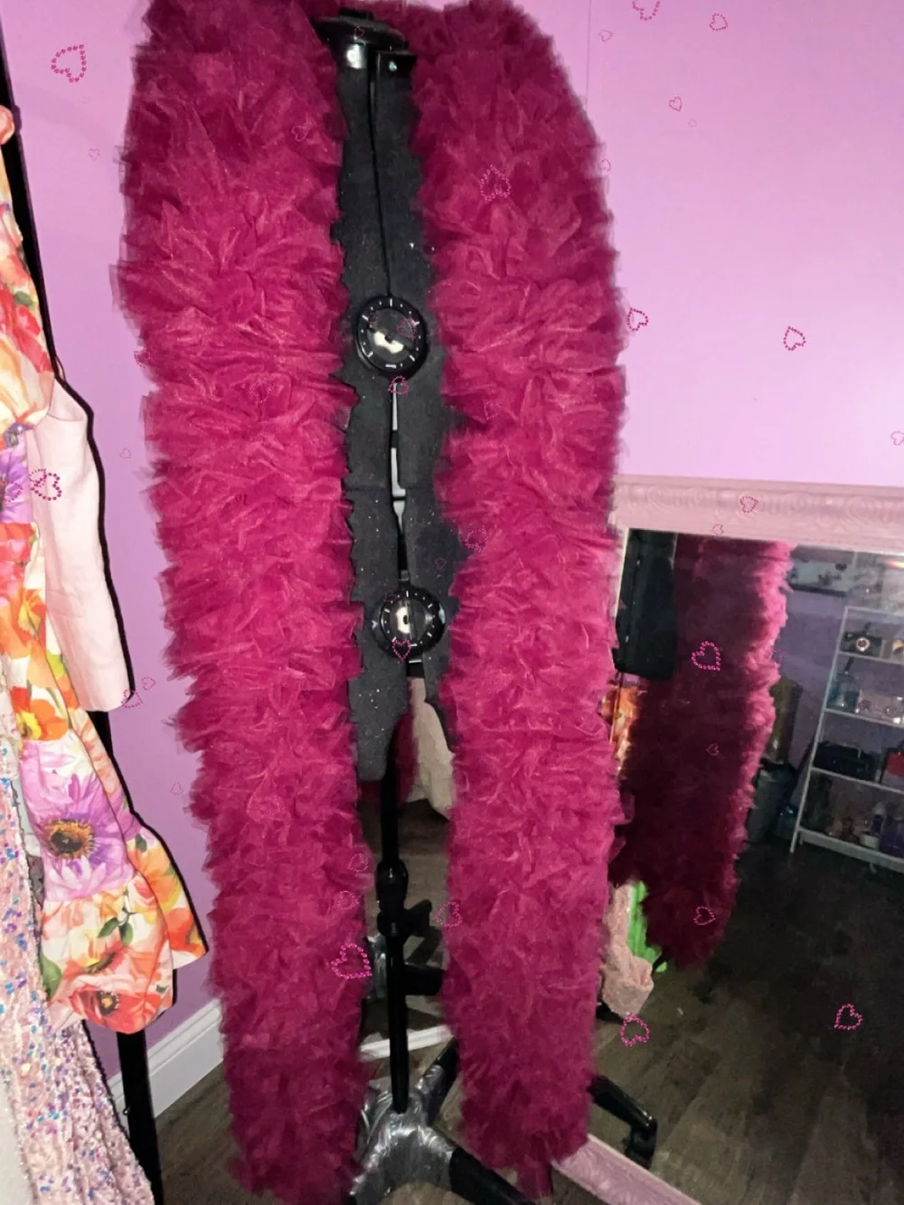 Handmade maroon tulle boa